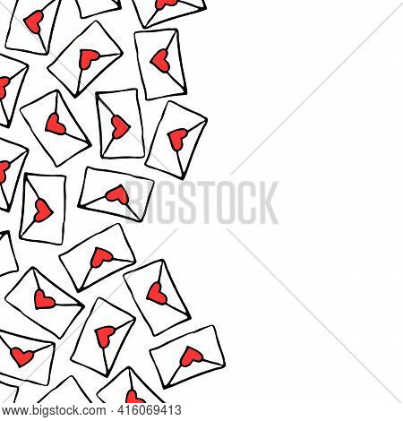 Background, Side Border, Backdrop With Love Letters For Inscription To The Day Of St. Valentine. Env