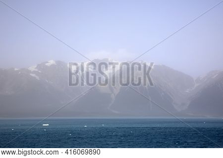 Hubbard Glacier, Alaska / Usa - August 08, 2019: View From Ship Cruise Deck Near Hubbard Glacier, Se