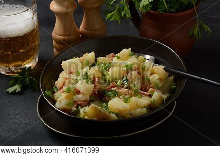 Kartoffelsalat - Traditional German Potato Salad. Potato Salad With Bacon