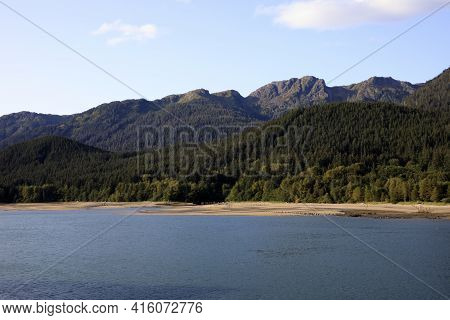 Juneau, Alaska / Usa - August 08, 2019: View From Ship Cruise Deck Near Juneau, Juneau, Alaska, Usa