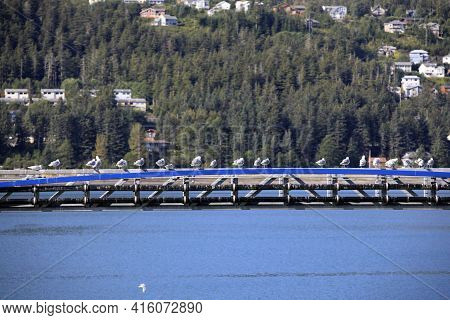 Juneau, Alaska / Usa - August 08, 2019: View From Ship Cruise Deck Near Juneau, Juneau, Alaska, Usa