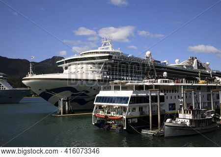 Juneau, Alaska / Usa - August 08, 2019: Ship Cruise At Juneau Port, Juneau, Alaska, Usa