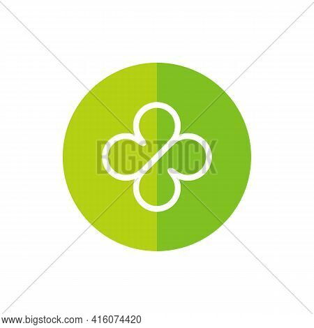 Clover Leaf Logo Icon Design, Line Art Syle Symbol Inside A Circle, Flat Styel Illustration