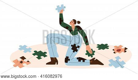 Concept Of Mental Health, Self-recovery, Rehabilitation And Creation Of Yourself. Person Rebuilding 