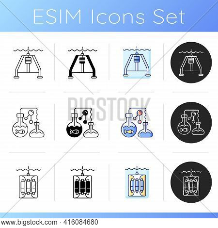 Marine Exploration Icons Set. Marine Chemistry Tools And Equipment. Hydraulically Damped Gravity Cor