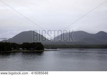 Ketchikan, Alaska / Usa - August 15, 2019: Ketchikan Coastline Landscape, Ketchikan, Alaska, Usa