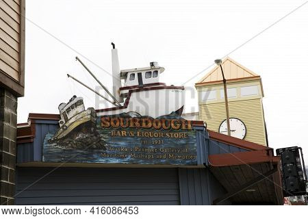 Ketchikan, Alaska / Usa - August 15, 2019: Ketchikan Town Bar Sign, Ketchikan, Alaska, Usa