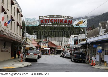 Ketchikan, Alaska / Usa - August 15, 2019: Ketchikan Town, Ketchikan, Alaska, Usa