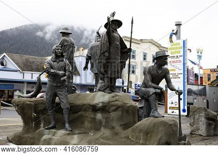 Ketchikan, Alaska / Usa - August 15, 2019: The Rock Monument At Ketchikan Town, Ketchikan, Alaska, U