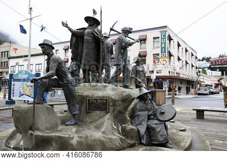 Ketchikan, Alaska / Usa - August 15, 2019: The Rock Monument At Ketchikan Town, Ketchikan, Alaska, U