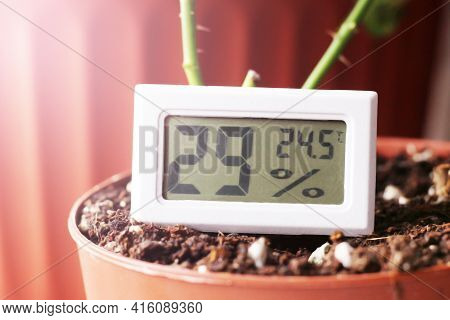 A Device For Measuring Humidity And Temperature And A Plant So Close