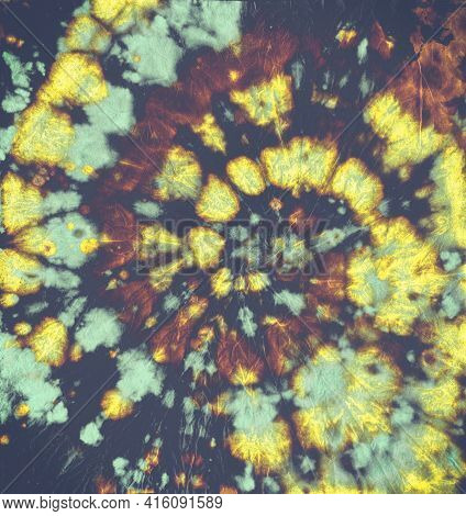 Tie Dye Pattern. Blue Artistic Fabric. Heart Watercolor Backdrop. Tye Dye Spiral Kaleidoscope. Rock 