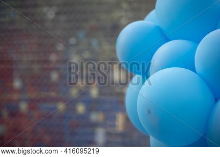 Blue Balloons. Festive Decoration. Inflatable Balls On A Blurred Background. Selective Soft Focus.