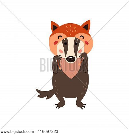 Badger On A White Background. Forest Animal. Vector Illustration Of Brock Mammal Species