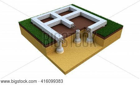 Drilled Belled Foundation, Isolated Cgi Industrial 3d Rendering