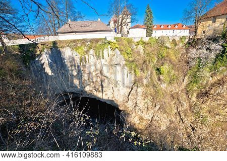 Djulin Ponor. Town Of Ogulin And Dobra River Canyon Abyss View, Landscape Of Central Croatia