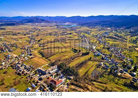 Town Of Ogulin Lake Sabljaci Aerial Panoramic View, Landscape Of Central Croatia