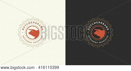 Steak House Logo Vector Illustration Bull Head Silhouette Good For Farm Or Restaurant Badge