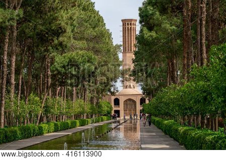 Yazd, Iran - 14.04.2019: The Tallest Wind Tower Of Iran In Dolat-abad Garden, Yazd, Iran. Historical