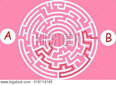 Labyrinth Shape Design Element. Two Entrance, One Exit And One Right Way To Go, But Many Paths