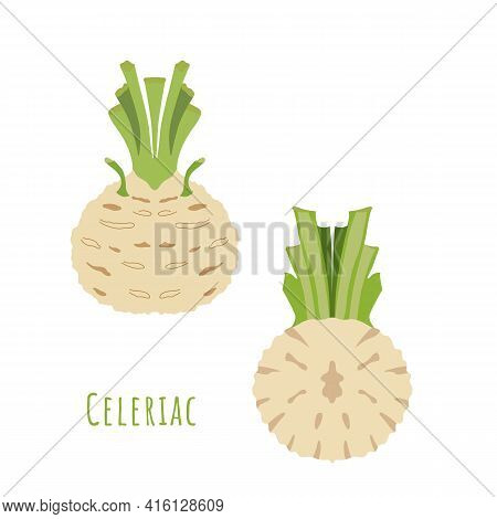 Whole Celeriac And Its Half Isolated On White