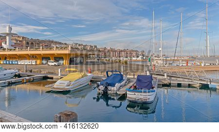 Muggia, Italy - February 4, 2018: Port San Rocco Marina At Adriatic Sea In Muggia, Italy.