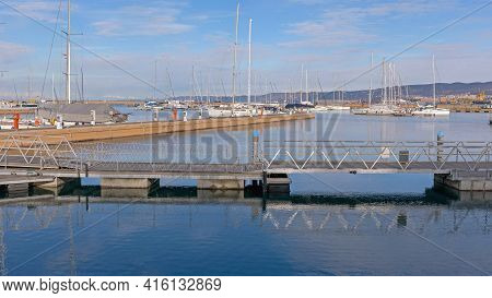 Muggia, Italy - February 4, 2018: Port San Rocco Marina At Adriatic Sea In Muggia, Italy.