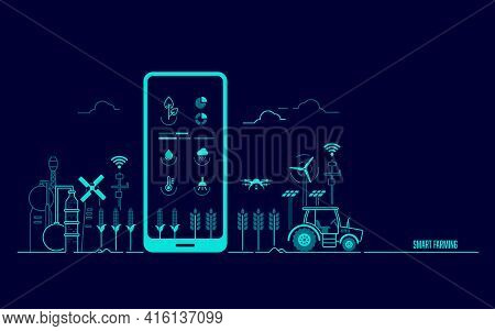 Concept Of Smart Farming Or Agritech, Graphic Of Mobile Phone With Agriculture Technology Applicatio