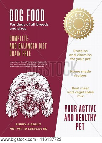 Pet Food Product Label Template. Abstract Vector Packaging Design Layout. Modern Typography Banner W