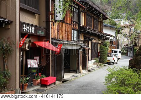 Takayama, Japan - April 29, 2012: The Old Town In Takayama, Japan. Takayama Is An Important Tourism 
