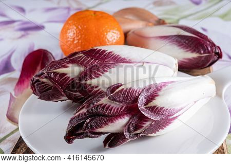 Healthy Food Belgian Endive Red Chicory Lof Lettuce Close Up