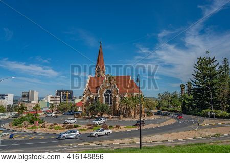 Windhoek, Namibia - Jan 19. 2021: The Christ Church Or Christuskirche Is A Historic Landmark And Lut