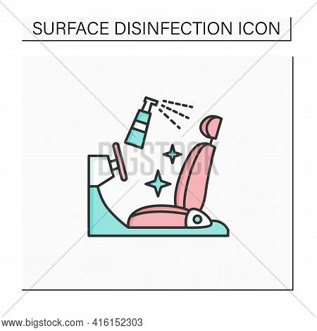 Disinfection Of Car Seat Color Icon. Sanitizing To Personal Transport. Safety Space And Preventative