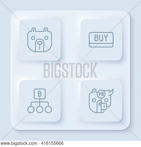 Set Line Bear Market, Buy Button, Blockchain Technology Bitcoin And Bull And Bear Of Stock. White Sq
