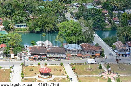 BOHOL, PHILIPPINES - APRIL 5, 2016: Aerial view of town on Bohol Island. Bohol, is a province of the Philippines, in the countryâs Central Visayas region.