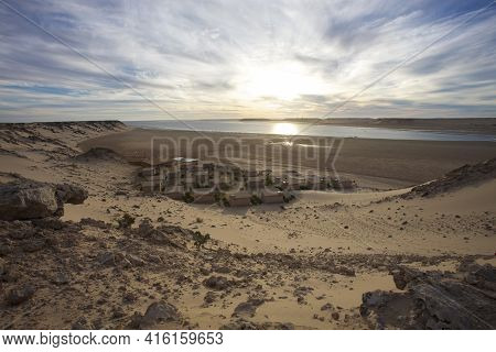Ad Dakhla, Morocco, Nov 21: Coast Of Southern Morocco With The Atlantic Ocean And A Few Bungalows An