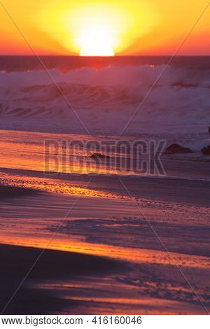 Ocean Sunset On The Beach And The Pacific Ocean In Punta Sal, Peru