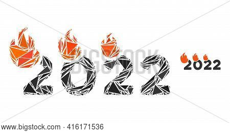 Triangle Mosaic Fired 2022 Year Icon. Fired 2022 Year Vector Mosaic Icon Of Triangle Elements Which 