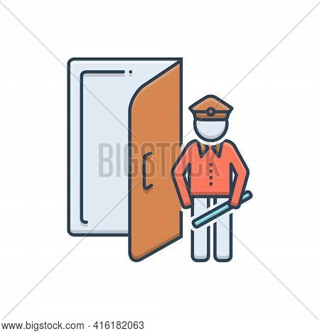 Color Illustration Icon For Doorman Doorkeeper Servant Service