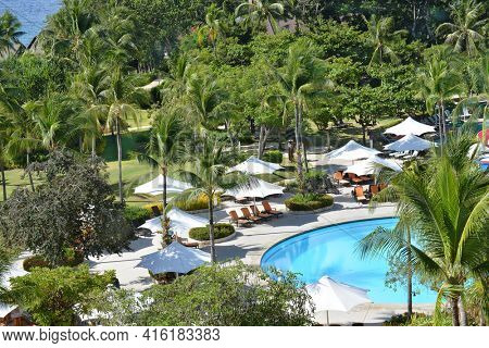 CEBU, PHILIPPINES - APRIL 5, 2016: Shangri-La Mactan Resort and Spa grounds. The luxury resort  features a marine sanctuary.