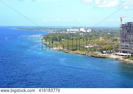 CEBU, PHILIPPINES - APRIL 5, 2016: Aerial View of Cebu Island. Shangri-La Mactan Resort and Spa are visible along with other resorts and new construction. 