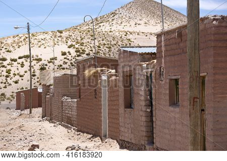 Adobe Houses In Cerrillos Village On Bolivian Altiplano Near Eduardo Avaroa Andean Fauna National Re