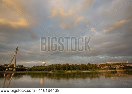 Warsaw, Poland, September 19: The Swietokrzyski Bridge Over Vistula River, On September 19, 2013. Fi
