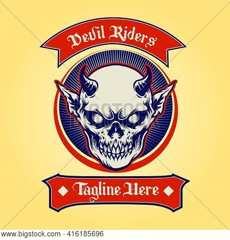 Badge Devil Rider Classic Illustrations For Your Work Logo, Mascot Merchandise T-shirt, Stickers And