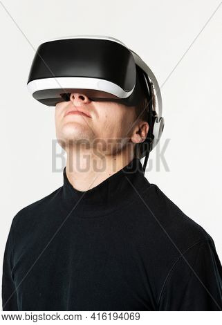 Man in virtual reality glasses smart technology