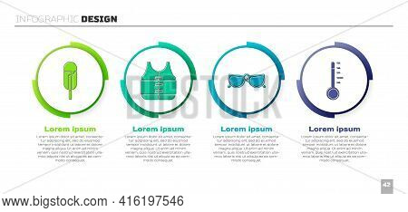 Set Ice Cream, Life Jacket, Glasses And Meteorology Thermometer. Business Infographic Template. Vect