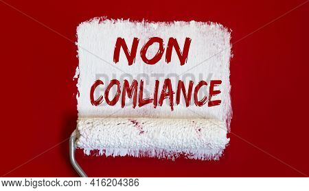 Non Compliance .one Open Can Of Paint With White Brush On Red Background.