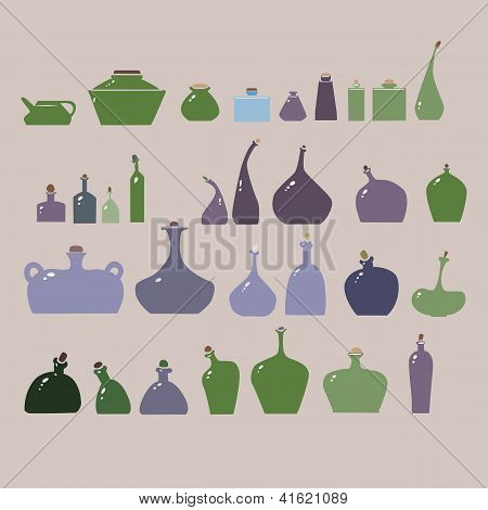 Zestaw ilustracji wektorowych butelek i okulary.