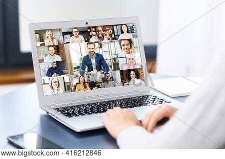 Diverse Multiracial People Involved Video Meeting, Video Conference. Computer App For Video Connecti