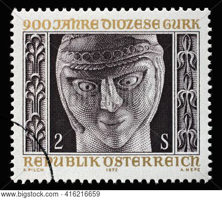 ZAGREB, CROATIA - SEPTEMBER 09, 2014: Stamp issued in Austria on the occasion of the 900th anniversary of the Gurk diocese, circa 1972.
